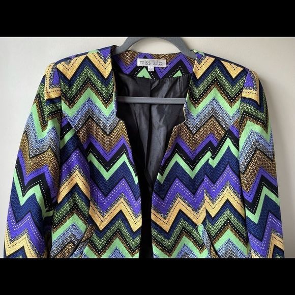 Purple and Green Chevron Blazer with Tailored Fit - Picture 3 of 7